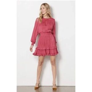 Evereve Hailey Long Sleeve Satin Tiered Mini Dress Pink S
